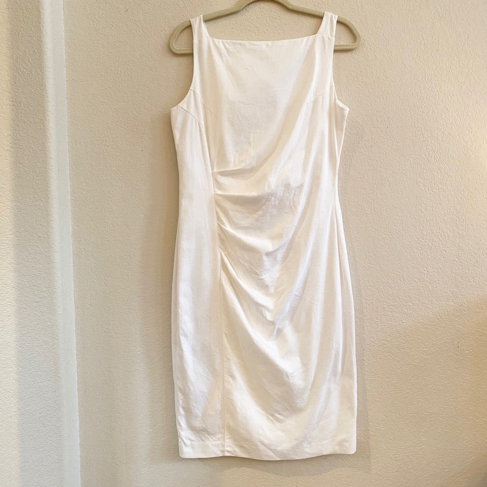 Magaschoni Collection Womens White‎ Square Neck Ruched Sheath Dress Size 10